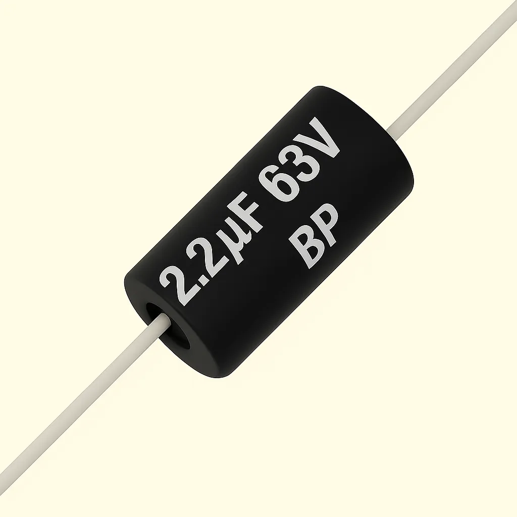 خازن اکسیال 63 ولت 2.2 میکروفاراد 2.2MF 63V BP AXIAL