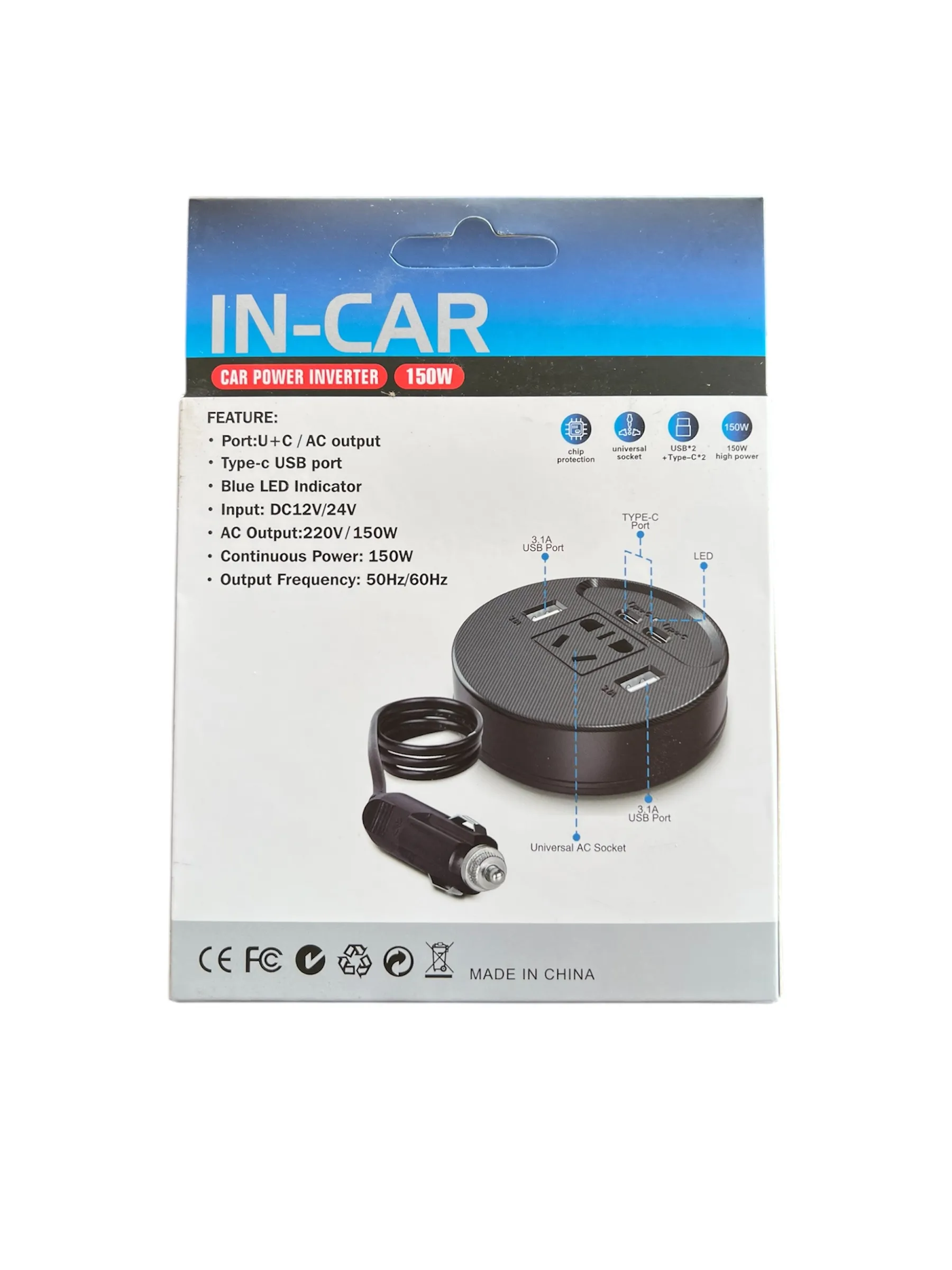 اینورتر فندکی 12/24 ولت به 220 ولت شهری 150 وات - تصویر 2