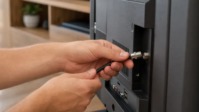 بررسی فیش و اتصال کابل کواکسیال پشت تلویزیون