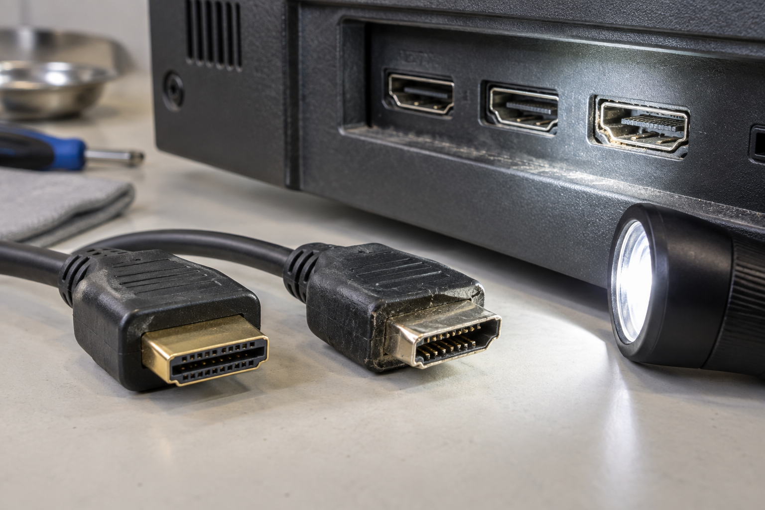 بررسی کابل و ورودی برای تشخیص خرابی پورت HDMI تلویزیون