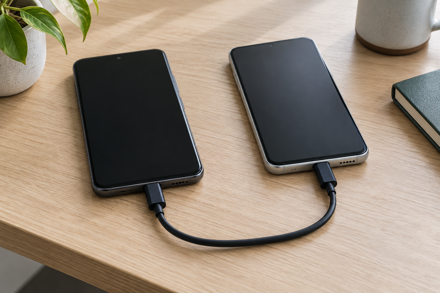 اتصال دو گوشی با کابل USB-C برای شارژ معکوس سیمی