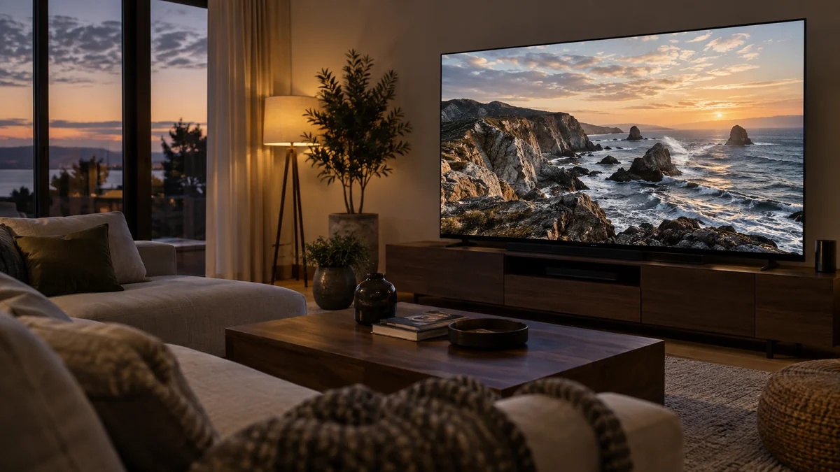 نمایش منظره ساحلی روی صفحه تلویزیون 4K